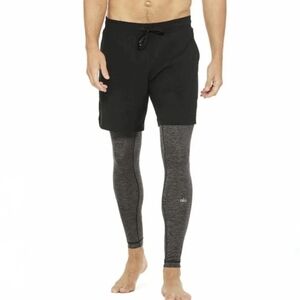 ALO Yoga Stability 2-in-1 Tights Shorts Men's XL Black Grey Zip Pocket Made USA